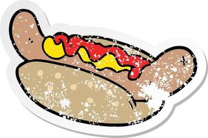 distressed sticker of a cartoon hot dog vector