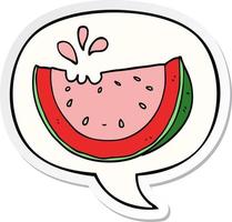 cartoon watermelon and speech bubble sticker vector