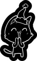icono de dibujos animados feliz de un gato con sombrero de santa vector