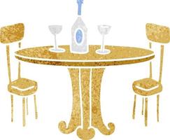 retro cartoon doodle dinner table and drinks vector