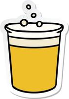 sticker of a quirky hand drawn cartoon glass of beer vector