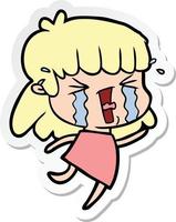 sticker of a cartoon woman in tears vector