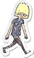 retro distressed sticker of a cartoon teenager vector