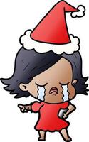 gradient cartoon of a girl crying and pointing wearing santa hat vector