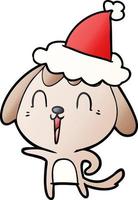 cute gradient cartoon of a dog wearing santa hat vector