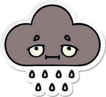 sticker of a cute cartoon storm rain cloud vector