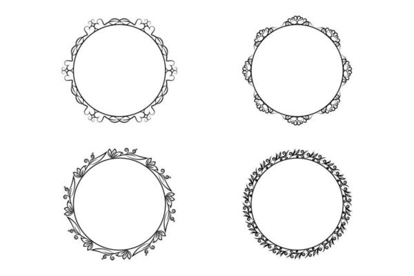 floral hand drawing  circle frame set, flower frame set,  free vector