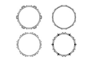 floral hand drawing  circle frame set, flower frame set,  free vector