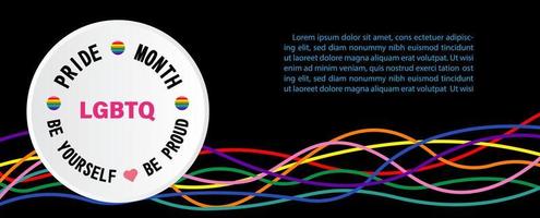 8 line colors of Pride flag with wording about LGBT rights campaign on white banner and example texts on black background. vector