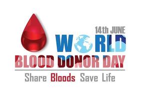 Red blood droplet in glass style with the day, name of World Blood Donor Day and slogan lettering isolate on white background. Poster of World Blood Donor Day's campaign in vector design.