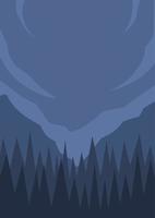 ilustración de bosque en la noche con algunas montañas vector