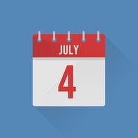 icono plano del calendario que muestra el 4 de julio, para los importantes elementos de diseño del día del 4 de julio vector