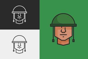 conjunto de ilustración de icono de cabeza de ejército con casco con expresión seria vector