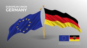 cartel de la bandera de la unión europea y alemania. dibujo de estilo de bandera de país realista vector