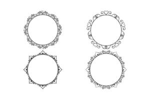 floral hand drawing  circle frame set, flower frame set,  free vector