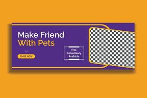 pet social media cover template,  web banner design, social media template, free vector