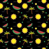 seamless summer pattern with palm watermelon sun vector
