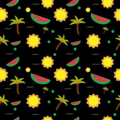 seamless summer pattern with palm watermelon sun