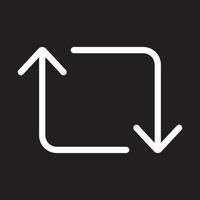 eps10 icono de flechas de retweet de vector blanco o logotipo en estilo moderno plano simple aislado en fondo negro