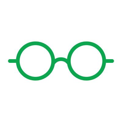 eps10 green vector round eyeglasses icon or logo in simple flat trendy modern style isolated on white background