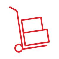 eps10 red vector Moving hand truck line art icon or logo in simple flat trendy modern style isolated on white background