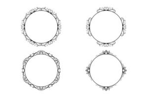 floral hand drawing  circle frame set, flower frame set,  free vector