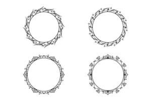 floral hand drawing  circle frame set, flower frame set,  free vector