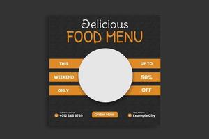 plantilla de redes sociales de comida, diseño de menú de comida de restaurante, banner web, publicación en redes sociales vector