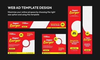 Burger ad design template for website purposes with standard sizes vector