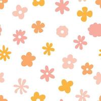 Vector groovy seamless pattern with meadow flowers in pastel color. Background in 60s, 70s, 80s style
