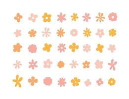 Retro groovy abstract flowers set. Hippie simple illustrations for greeting cards, posters, websites and other. vector