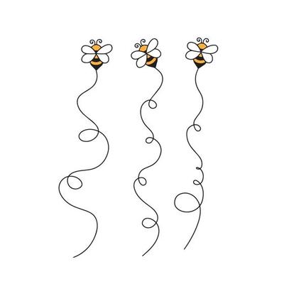 Cartoon flying bee set. The flight path of a bee to honey.