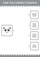 Find the correct shadow Panda face. Worksheet for kids vector