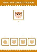 Find the correct shadow Monkey face. Worksheet for kids vector