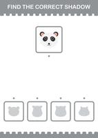 Find the correct shadow Panda face. Worksheet for kids vector