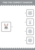 Find the correct shadow Rabbit face. Worksheet for kids vector