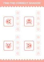 Find the correct shadow Pig face. Worksheet for kids vector