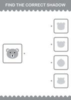 Find the correct shadow Koala face. Worksheet for kids vector