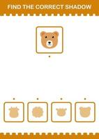 Find the correct shadow Bear face. Worksheet for kids vector