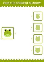 Find the correct shadow Frog face. Worksheet for kids vector