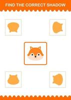 Find the correct shadow Fox face. Worksheet for kids vector