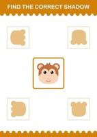 Find the correct shadow Monkey face. Worksheet for kids vector