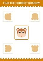 Find the correct shadow Monkey face. Worksheet for kids vector