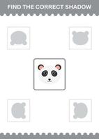Find the correct shadow Panda face. Worksheet for kids vector