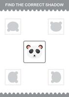 Find the correct shadow Panda face. Worksheet for kids vector