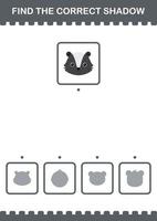 Find the correct shadow Skunk face. Worksheet for kids vector