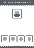 Find the correct shadow Rhinoceros face. Worksheet for kids vector