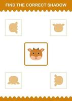 Find the correct shadow Deer face. Worksheet for kids vector