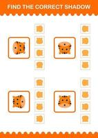 Find the correct shadow Tiger face. Worksheet for kids vector