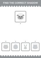 Find the correct shadow Sheep face. Worksheet for kids vector
